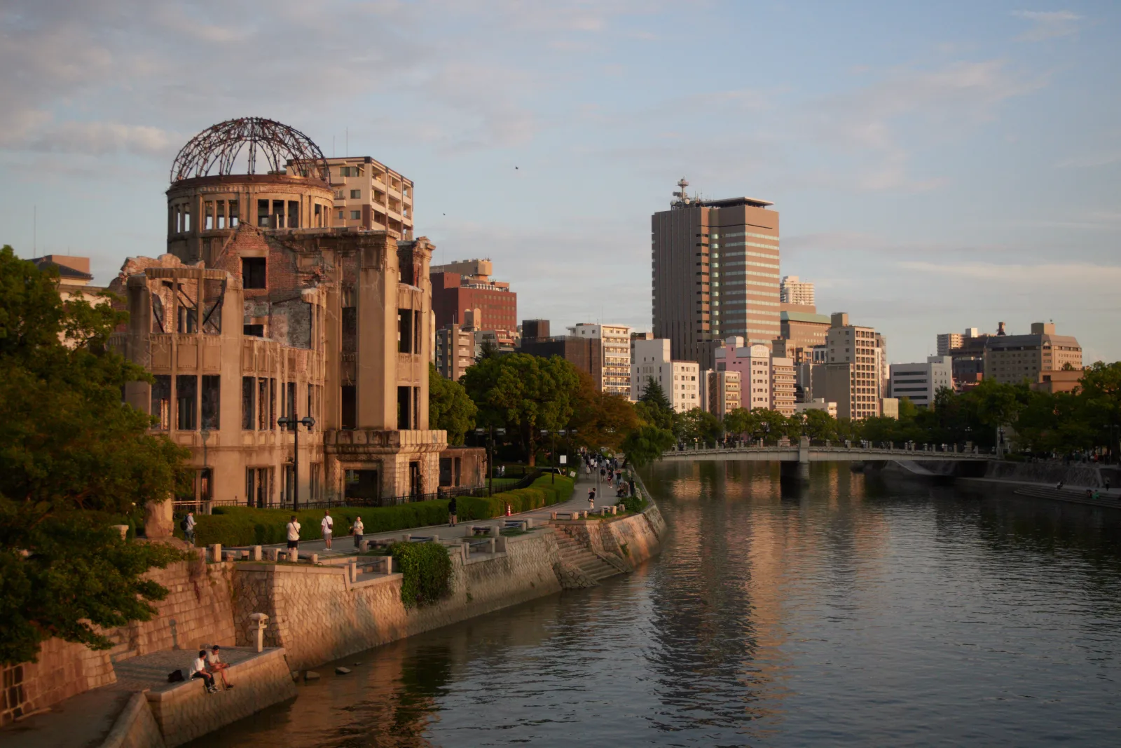 The A-Bomb Dome seen across the Motoyasu River in daylight